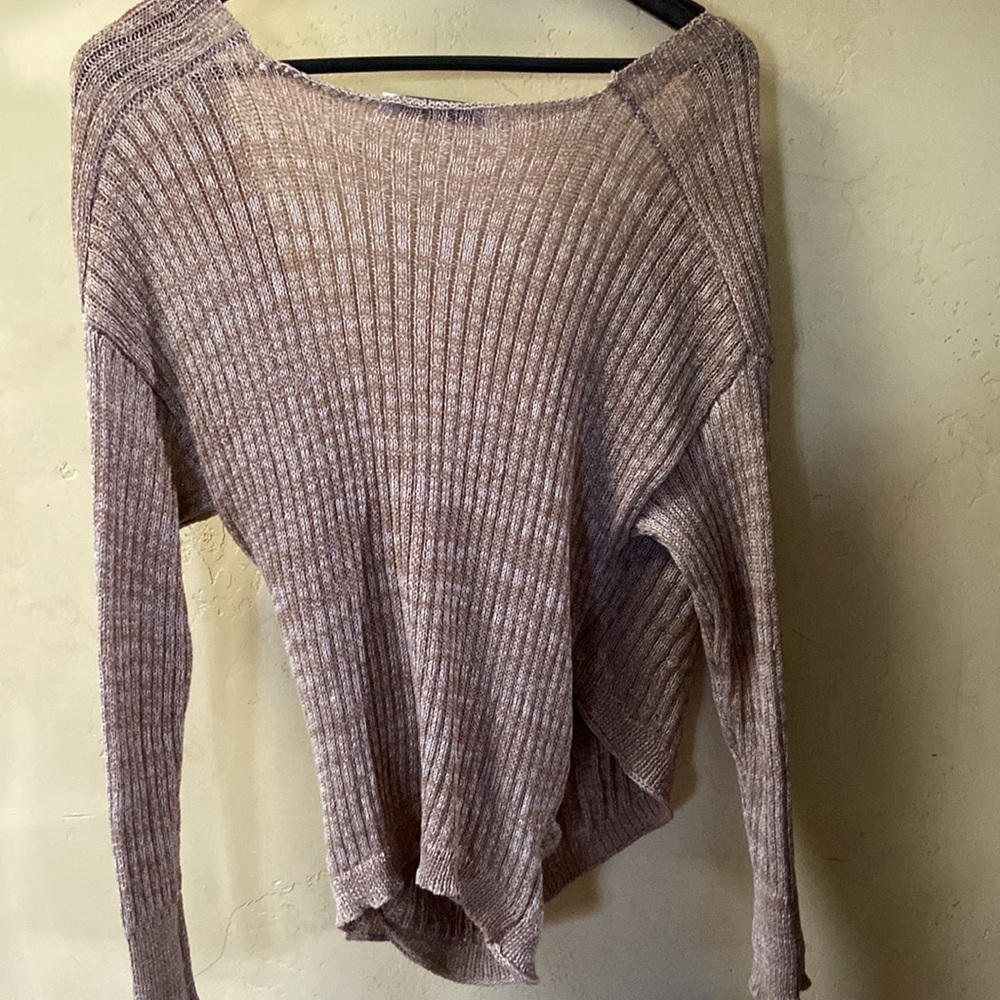 Sz S Miss Sparkling Light Brown Cross Front Soft Polyester Sweater Gathered Side - Picture 6 of 7